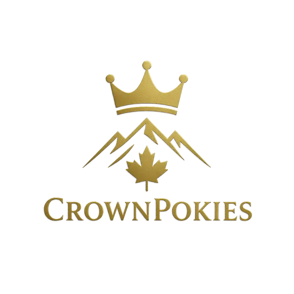 CrownPokies logo, crown over snowy mountains